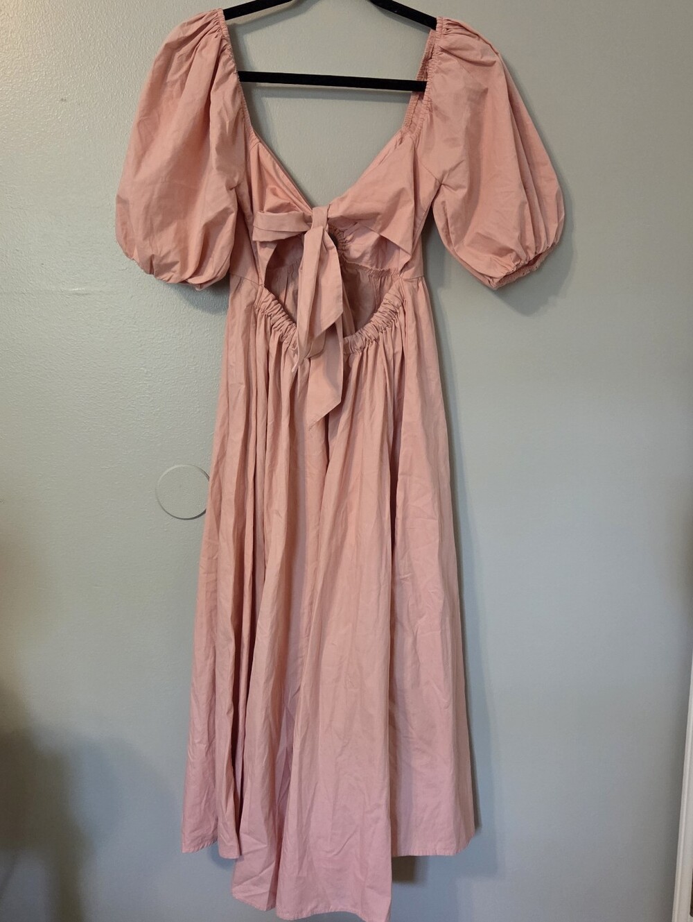 Abercrombie & Fitch Women's Pink Puff Sleeve O-Ring Cutout Midi Dress Sz S - Picture 4 of 11